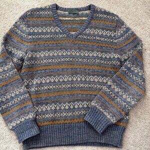 Bogner Sweater Womens 8 Blue Brown Fair Isle Mohair Merino Wool Vintage Germany